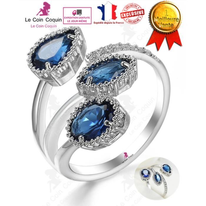 LCC Bague argent femme saphir bleu elegant Anneaux style princesse pour fiancailles mariage anniversaire promesse amour argent Achat Vente bague anneau LCC Bague argent femme saphir bleu elegant Annea...