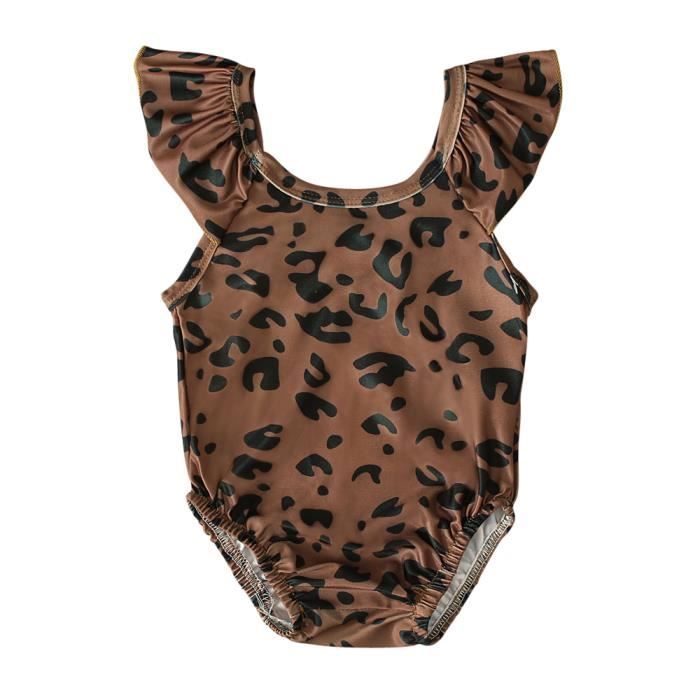 1-5 ans bébé enfant fille maillot de bain une pièce léopard imprimé marron sans manche