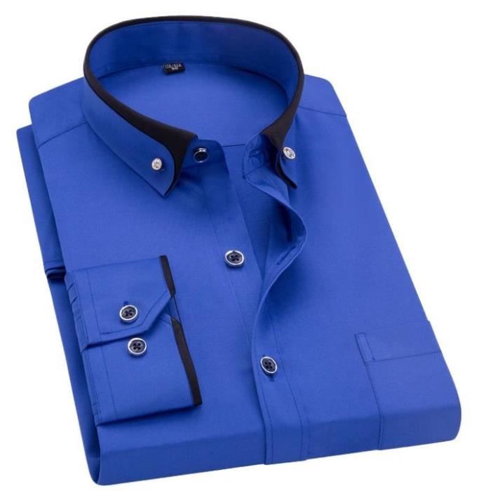 Chemise Slim Fit Double Col Homme Manches Longues Chemise Stretch