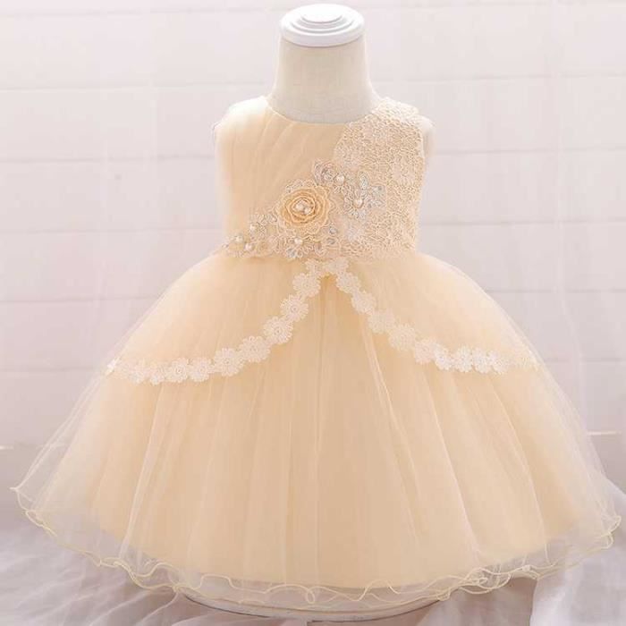 Fete D Anniversaire Robe De Soiree Fille Enfant Noel Broderie Dentelle Robe De Princesse Mariage Costumes C87 Jaune Achat Vente Robe Cdiscount