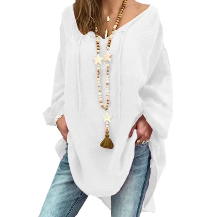 Robe Été Femme Chic Col V Lin Coton Onsoyours - Grande Taille Robe Bohème Manches Courtes