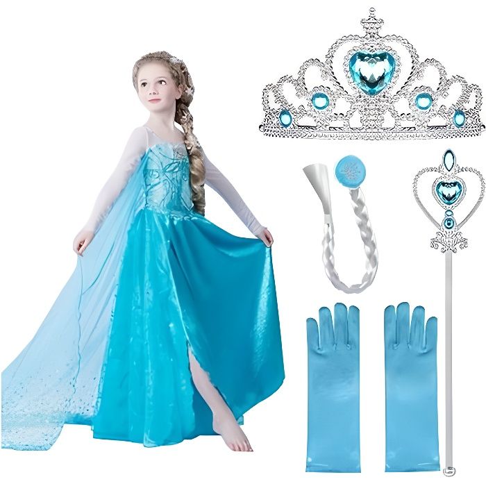 Robe Elsa pour filles enfants robe de princesse avec Cape Halloween Cosplay  Costume longue robe fête d'anniversaire habiller 