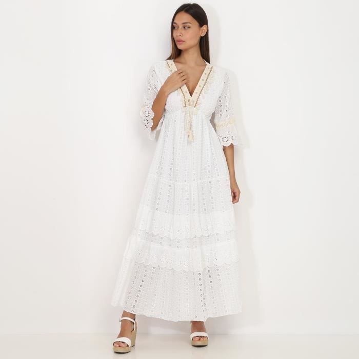 Robe longue blanche broderie anglaise clearance