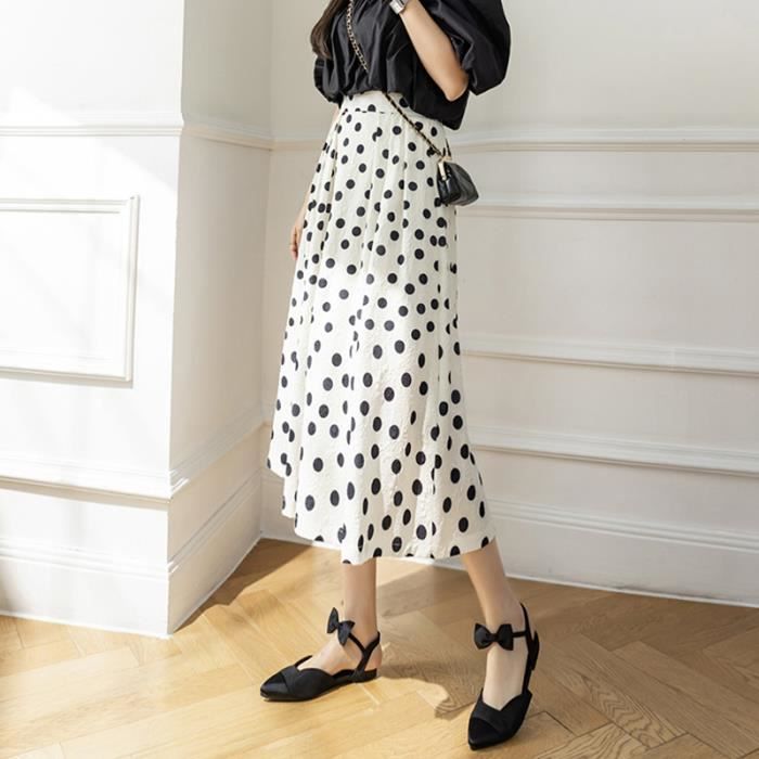Jupes femmes - trap?�ze pliss?�e ?� pois pour tenue Dots_black - Cdiscount Pr??t-?�-Porter