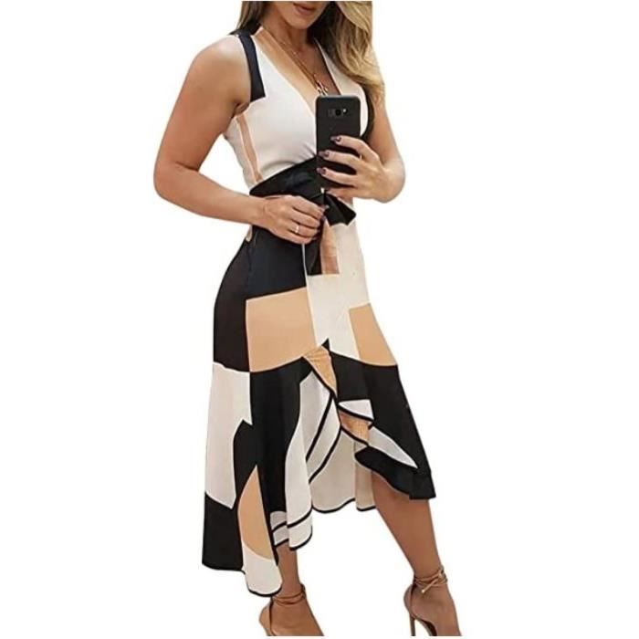 Robe D'Été Femme Col V Sans Manches Motif Floral Léger - Robe Plage Courte Fluide Et Élégante