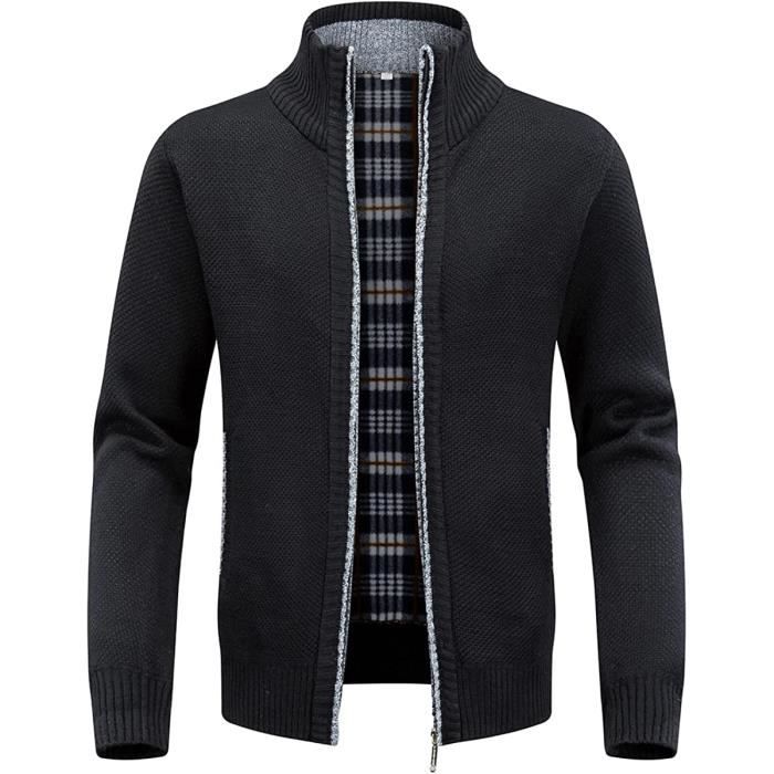 Cardigan Gilet Homme Veste en Maille Chandail Zippe Chaud Cardigan Epais Col Montant Decontractee Polaire Men Sweater Mode Vest Noir Noir Cdiscount Pret a Porter