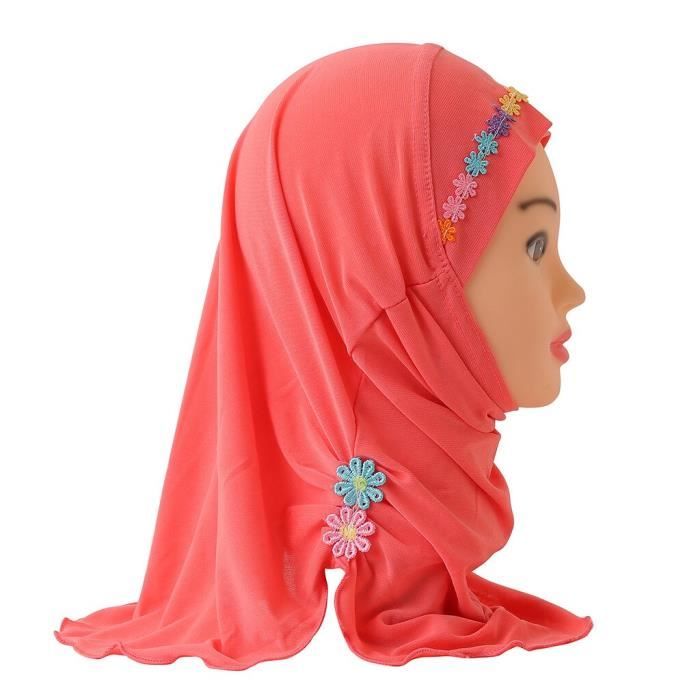 Copbopwn Foulard Hijab Pour Petites Filles - Bandana Dentelle Florale Islamique 2-6 Ans Protection Solaire