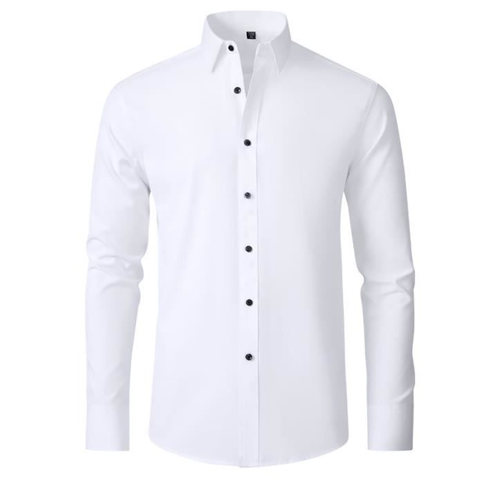 Chemise Homme Slim Fit Manches Longues Chemise Stretch Business Couleur Unie Tissu Confortable Blanc Blanc Cdiscount Pret a Porter