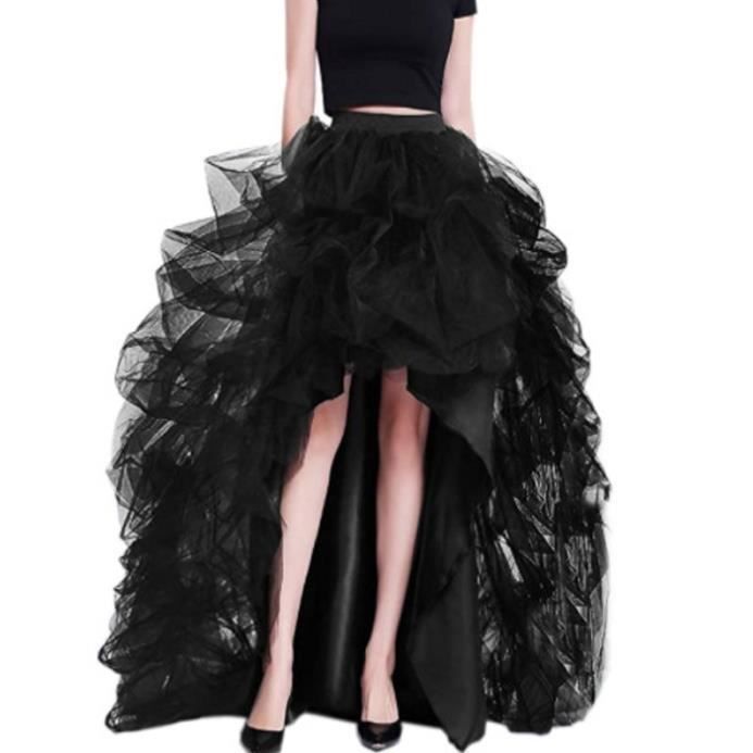 Jupe Longue Tulle Femme Tutu de Danse Asymétrique Jupe Tutu Bouffante Adulte Jupon Long Unicolore Casual Jupe en Tulle à Queue