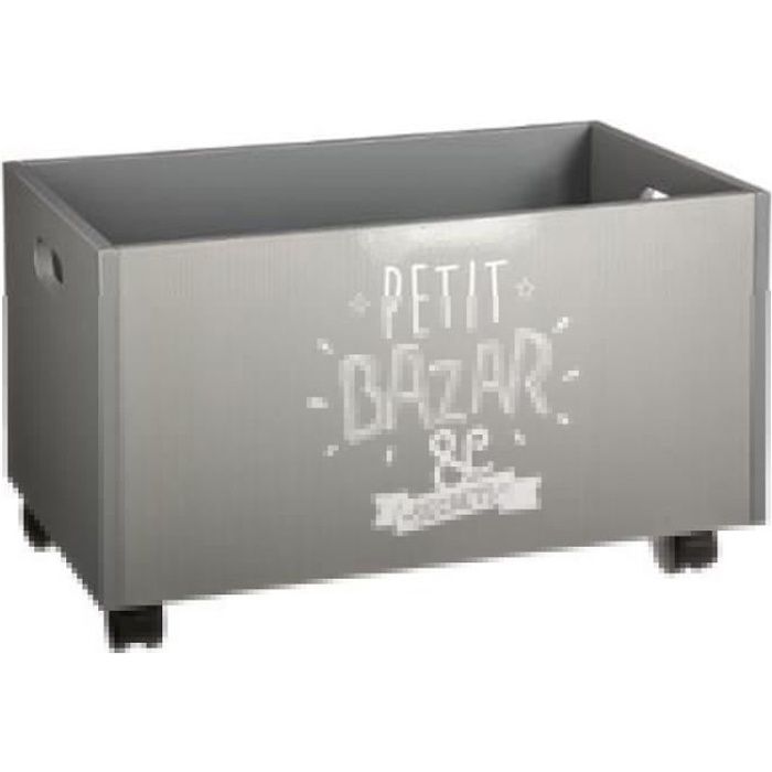 coffre de rangement à roulettes gris en mdf - dim : l48x l30 x h28 cm