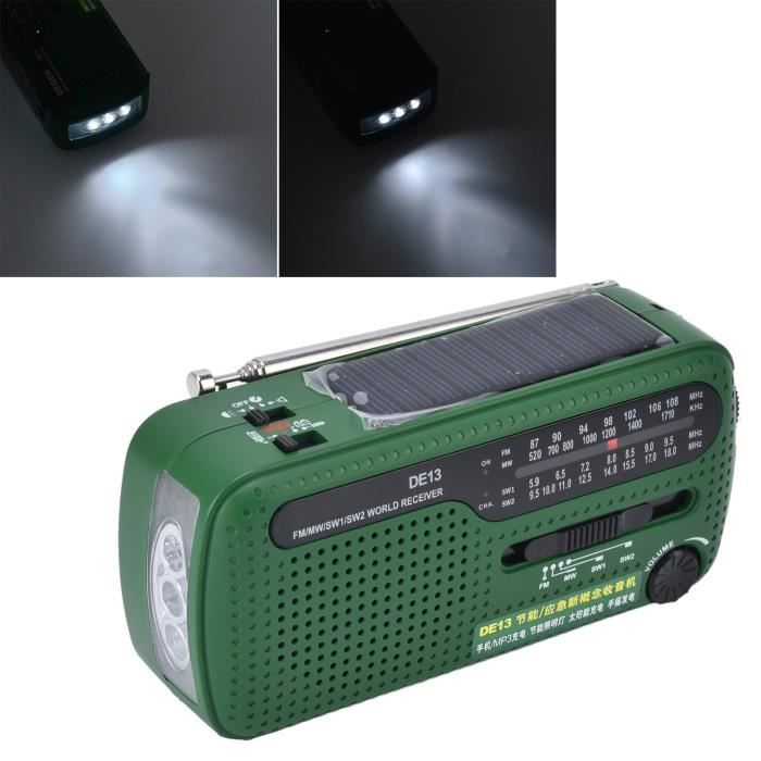 Radio Urgence 10000mAh - Solaire/Manivelle - NOAA/AM/FM - Lampe LED - Chargeur USB - SOS - Étanche IPX3
