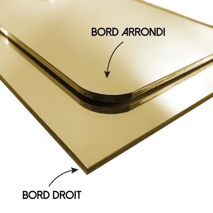 Plaque Plexigglas miroir or 3 mmBords arrondis900 x 400 mm 900 x 400 mm Bords Arrondis