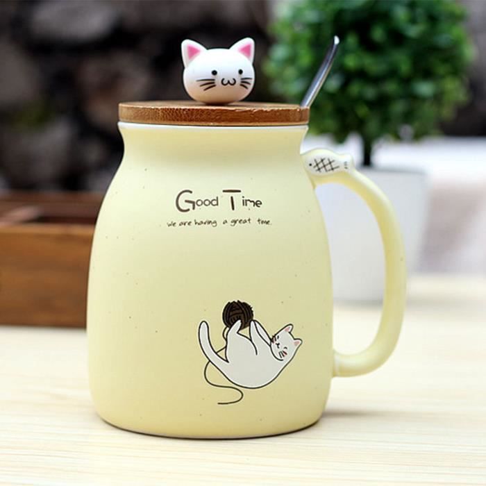 Nouveau Sesame Chat Resistant A La Chaleur Tasse Couleur Dessin Anime Avec Couvercle Tasse Chaton Lait Cafe Tasse En Ceramique Enfan Cdiscount Maison