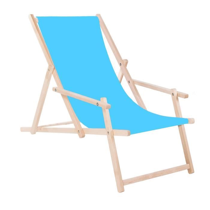 Chaise longue - SPRINGOS - Transat de Jardin - Bois de hêtre - Pliant - Accoudoirs