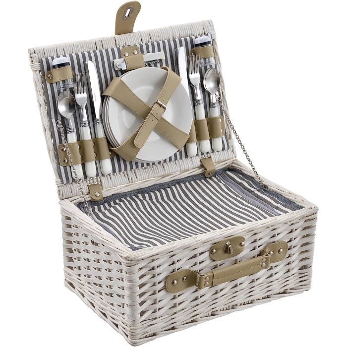 Casa.pro Panier de Pique Nique pour 4 Personnes INCL. Vaisselle