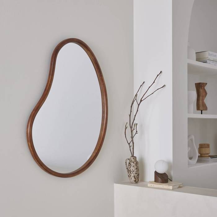 Miroir organique en bois de sapin 95cm épaisseur 3cm coloris noyer idéal entrée. chambre ou salle de bain