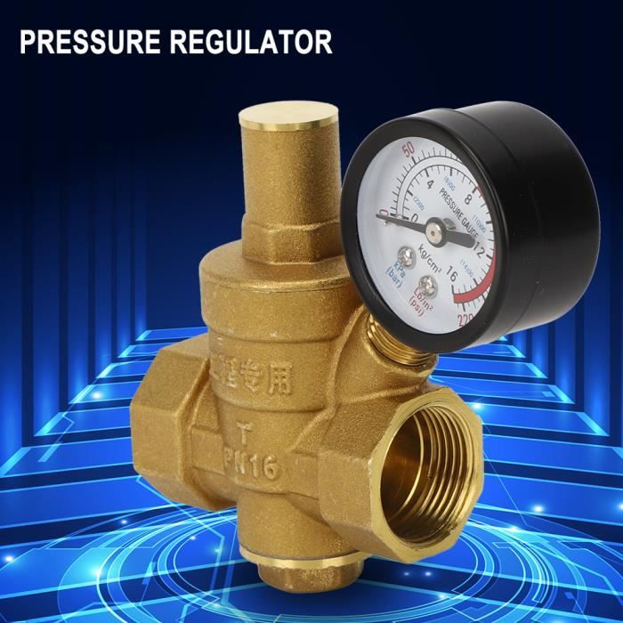 Réducteur De Pression D'eau Laiton DN20 QWORK - Avec Manomètre Réglable - Pour Robinet Et équipements