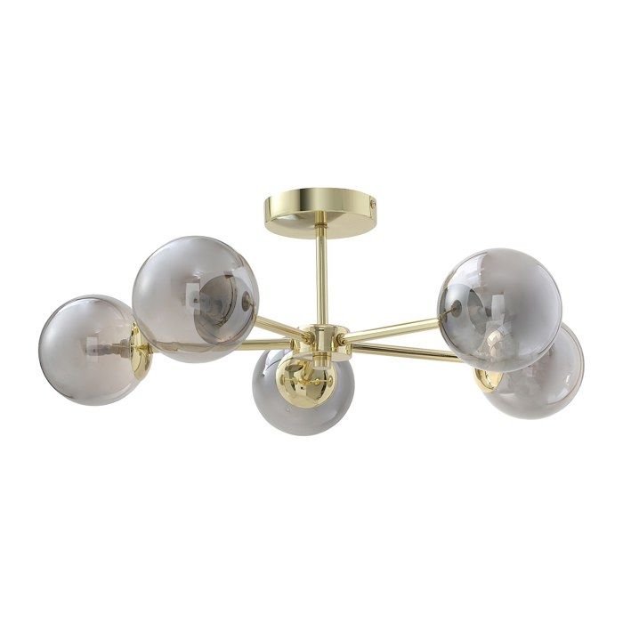 Plafonnier en métal et verre fumé brillant - 5 globes - D. 58 5 x H. 21 cm - Doré - SOFIA Plafonnier en métal et verre fumé brillant - 5 globes - D. 58 5 x H. 21 cm - Doré - SOFIA