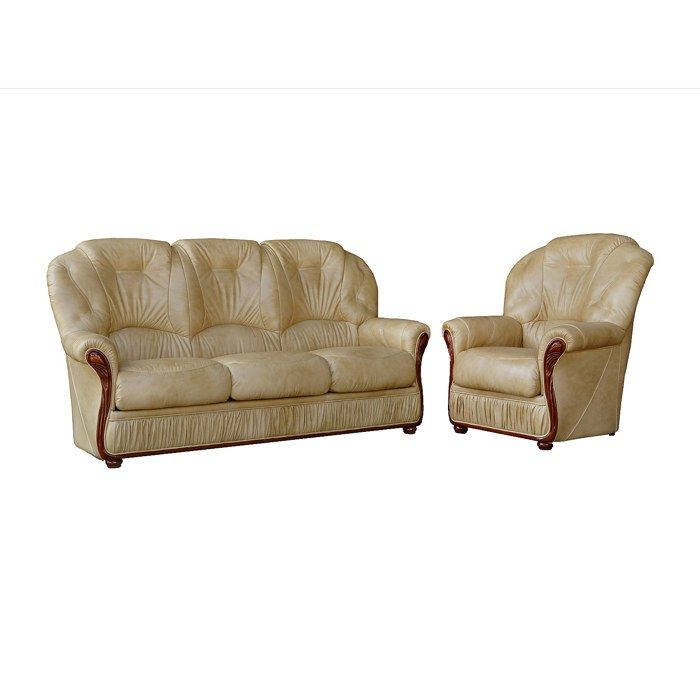 Canapé 3 places et un fauteuil 100% cuir de buffle beige DAPHNE