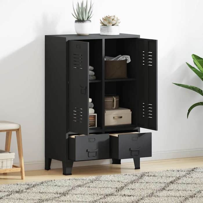 vidaXL Garde-robe Métal de style industriel 67 x 35 x 107 cm Noir