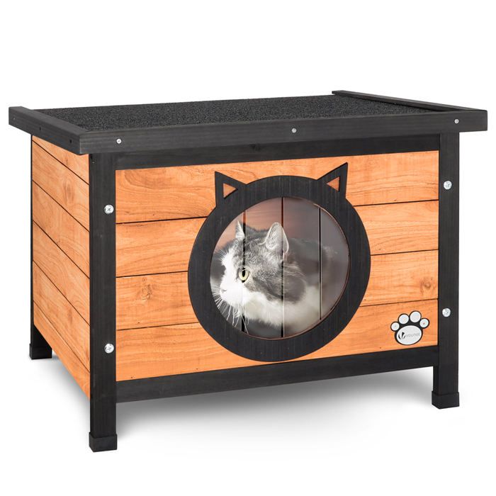 Comparer les prix de Maison pour Chat en bois avec toit bitumé et entrée en forme d'oreilles de chat