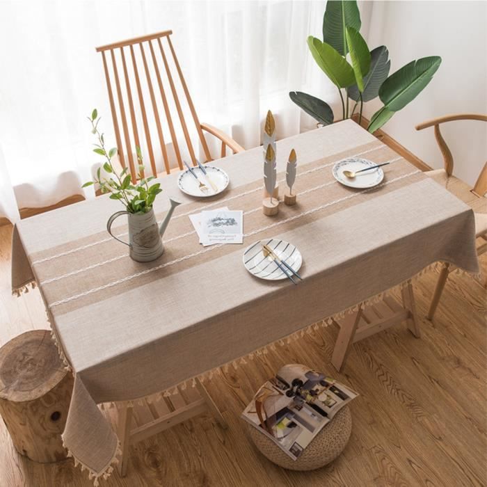 Nappe - VVIKIZY - Nappe En Lin Et Coton - 140x180 Cm - Rayures - Beige