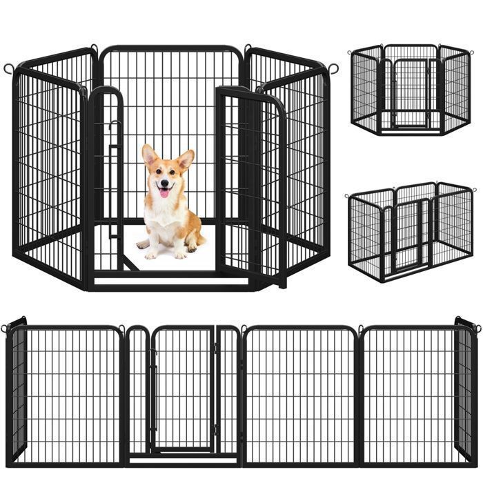 Meilleurs prix pour Parc Chien Cage pour chien 6 Panneaux - Yaheetech - Métal - Noir - 80 cm