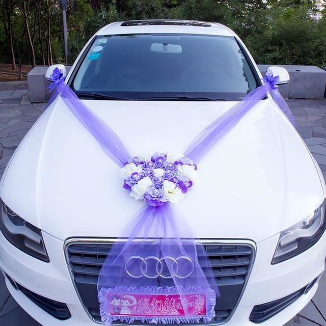 2 Nœuds De Voiture En Soie Avec Roses Simulées - Décoration De Mariage - Pour Rétroviseur, Poignée, Chaise - 6