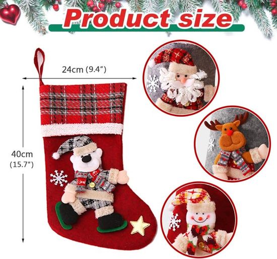 Chaussettes De Noël à Suspendre – Lot De 4, Motifs 3D (Père Noël, Bonhomme De Neige…), 12x16 Cm