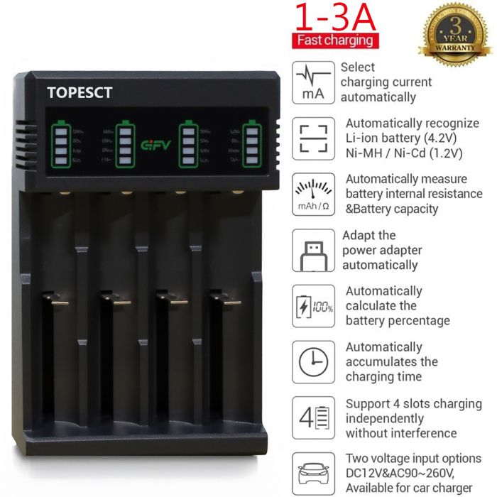 Chargeur de Batterie 18650, TOPESCT Chargeur Piles Rechargeable Universel  avec LCD pour 18650 10440 14500 16340 26650 26500 etc - Cdiscount Jeux -  Jouets