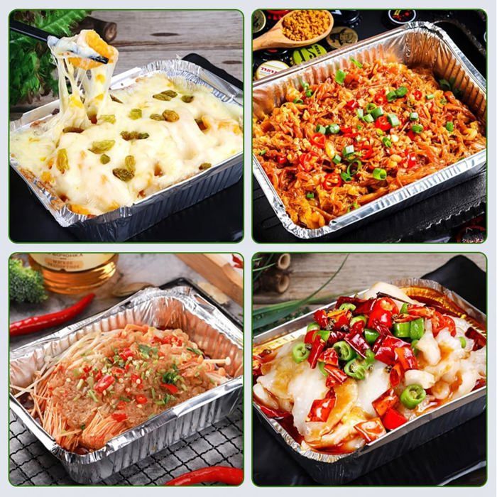 60 Barquettes Aluminium MEYAGOT 650ml - Avec Couvercle, Pour Four/grill/pique-nique