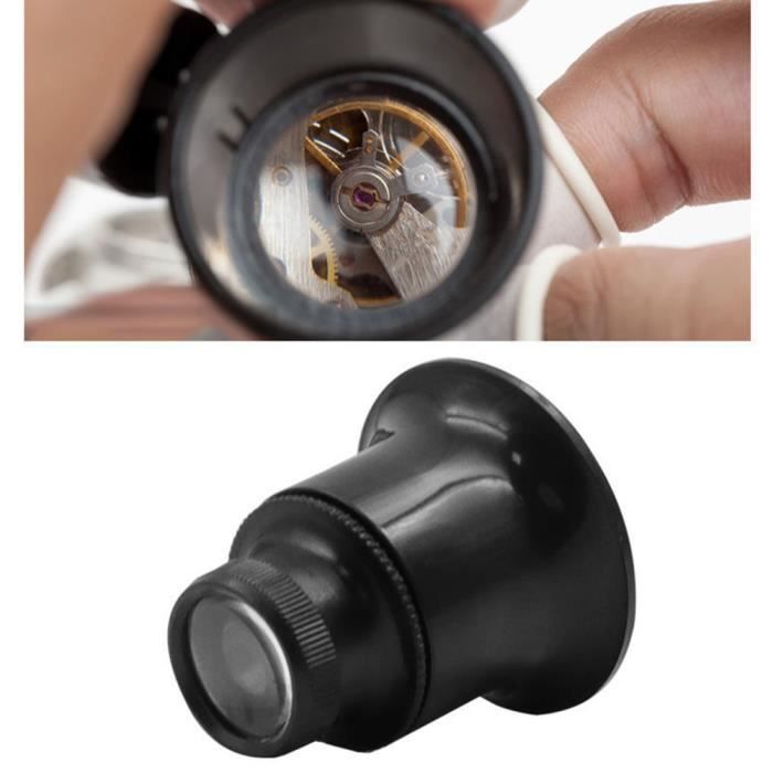 Loupe Grossissante 20x Avec LED - Lunettes De Bijoutier Horloger - Réglable - ABS + Métal - Noir