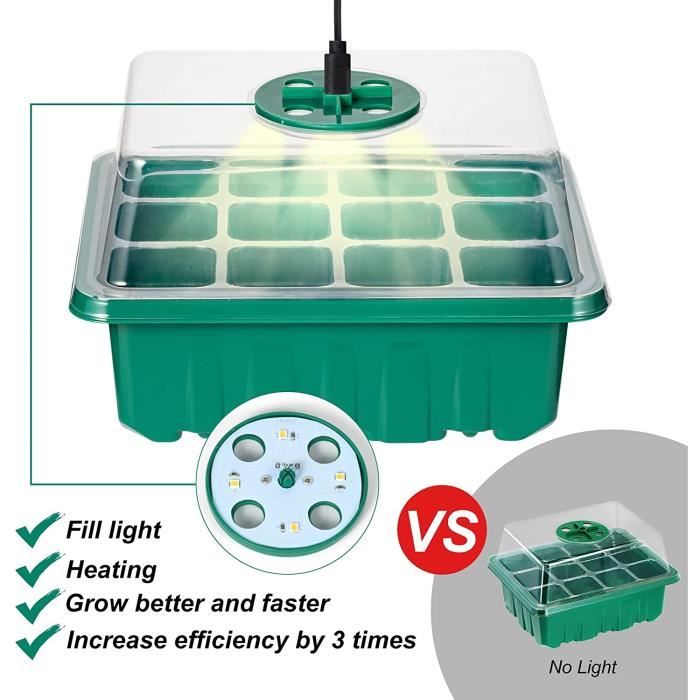 Kit De Démarrage Graines Avec Lampe Croissance Qoolife - 2 Plateaux, Dômes Humidité, Timer Et Luminosité Réglable