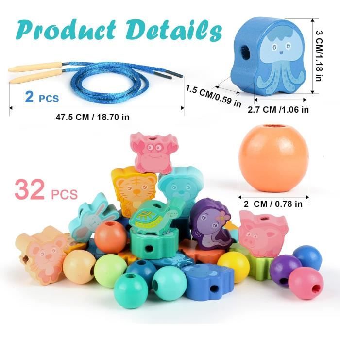Chithor Jeux Montessori 3 en 1 Jouets de Perles de Laçage en Bois Chithor Jeux Montessori 3 en 1 Jouets de Perles de Laçage en Bois