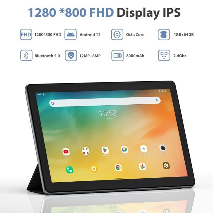 TOSCIDO Tablette 10 Pouces Android 12: Tablette Tactile avec Carte SIM, 4  Go RAM+64 Go ROM (TF 1TB)Octa-Core, 4G LTE, WiFi, Bluetooth 5.0, GPS