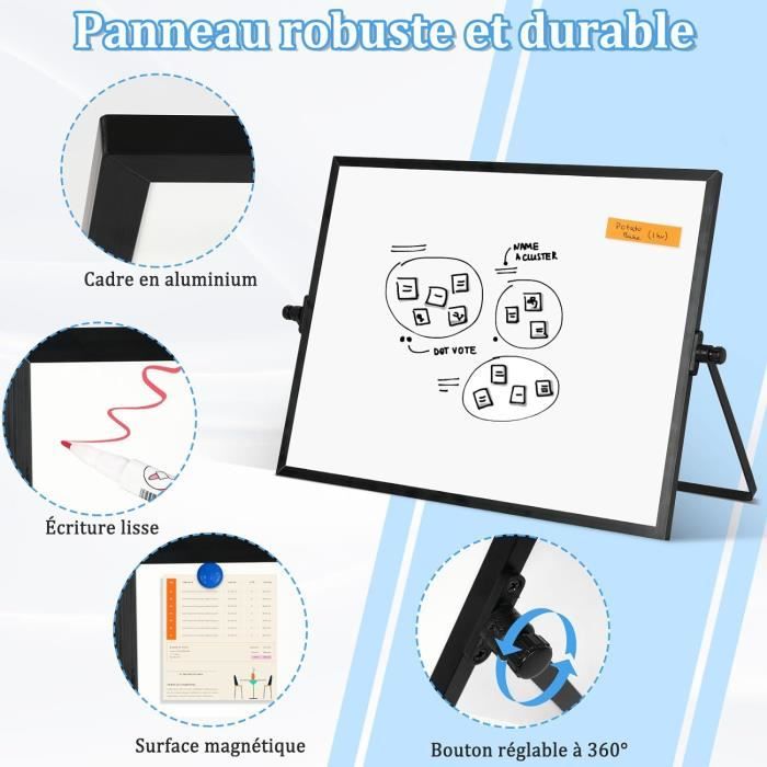 Tableau Blanc Magnétique 30x40 Cm Double Face Effaçable - Avec 10 Marqueurs, 6 Aimants, 5 Gommes - Pour Bureau, école, Maison - Support Inclus