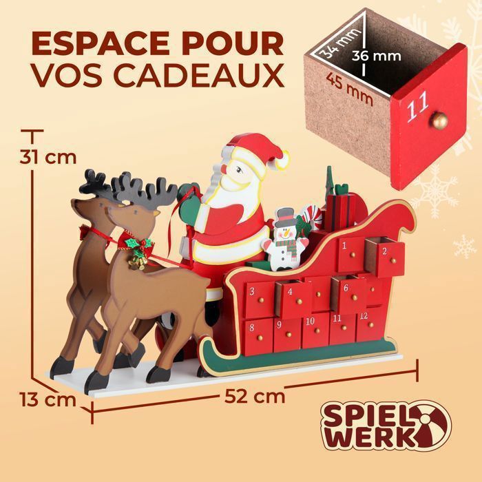 Calendrier De L'Avent En Forme De Traîneau En Bois - Déco Noël