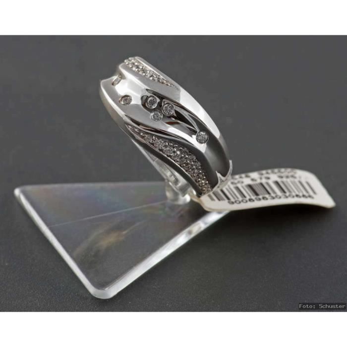 Bague En Argent Massif Avec Zirconiums Blancs Et Noirs – Taille 52, Style Vague, Occasion