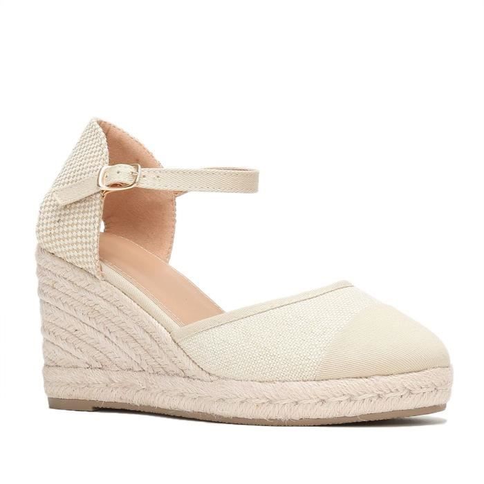 Espadrilles compensées femme beige hot sale