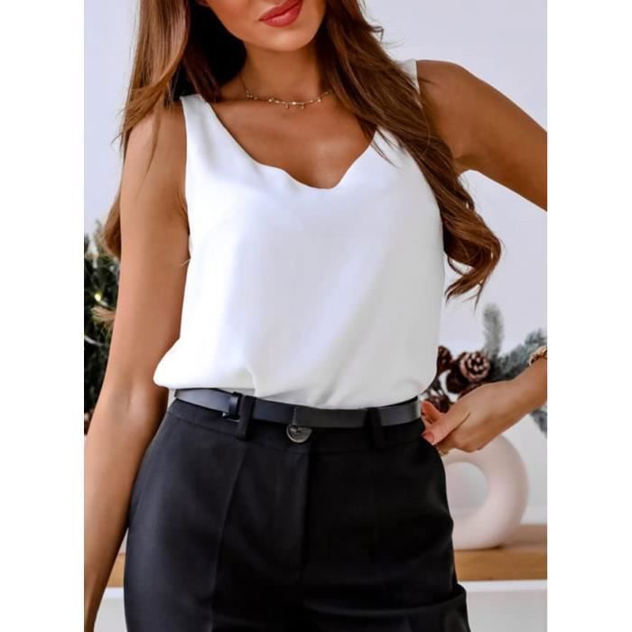 D bardeur Femme Chemisier Chic et l gant Col en V sans Manches