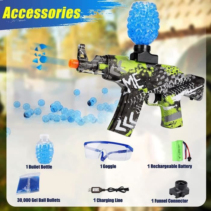 Gel Blaster Bombe à Eau Pistolet électrique avec 60 000 perles d'eau et  verres jouet rechargeable pour activités de plein air
