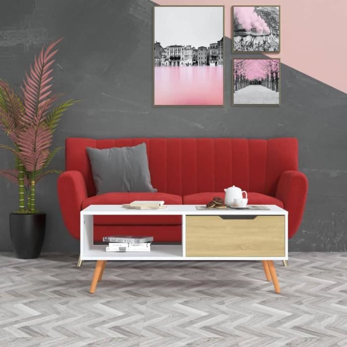 ABB Table basse Blanc et chêne Sonoma 100x49,5x43 cm Aggloméré - Qqmora ...