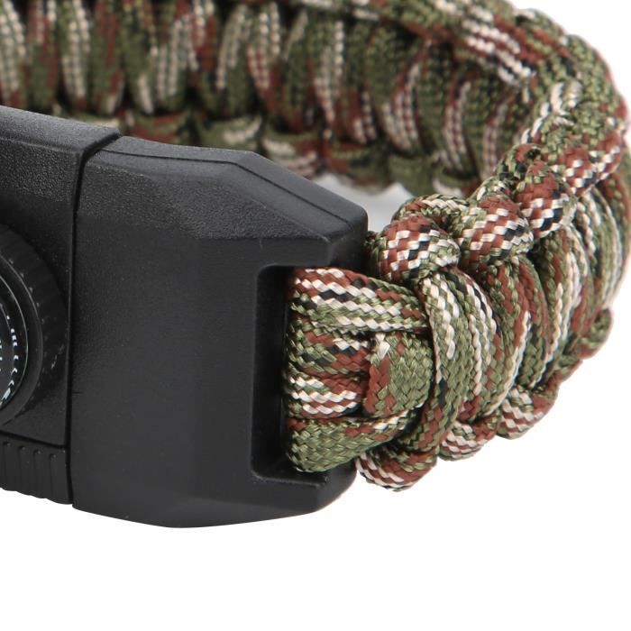 Sheehan Lot de 2 bracelets en silex 5 en 1 avec boussole et sifflet de survie en plein air Idéal pour la randonnée, le camping, la pêche et la chasse – Noir