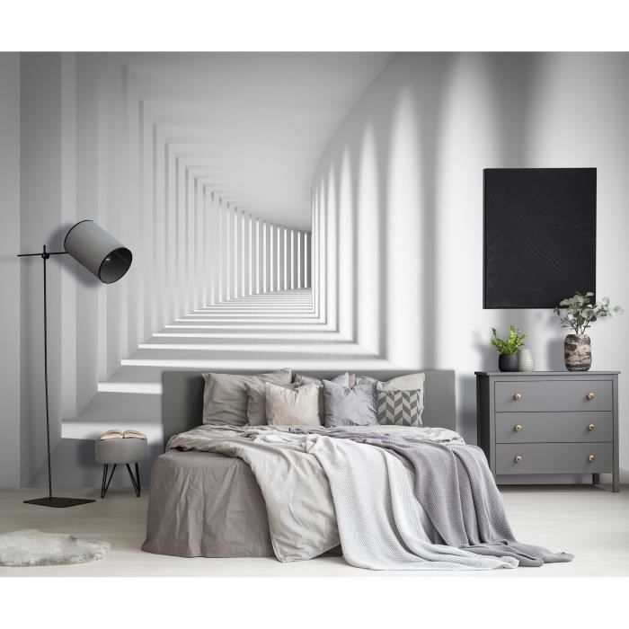 Papier Peint Intissé 3D Effet Tunnel Blanc 416x254 cm Illusion Moderne ...