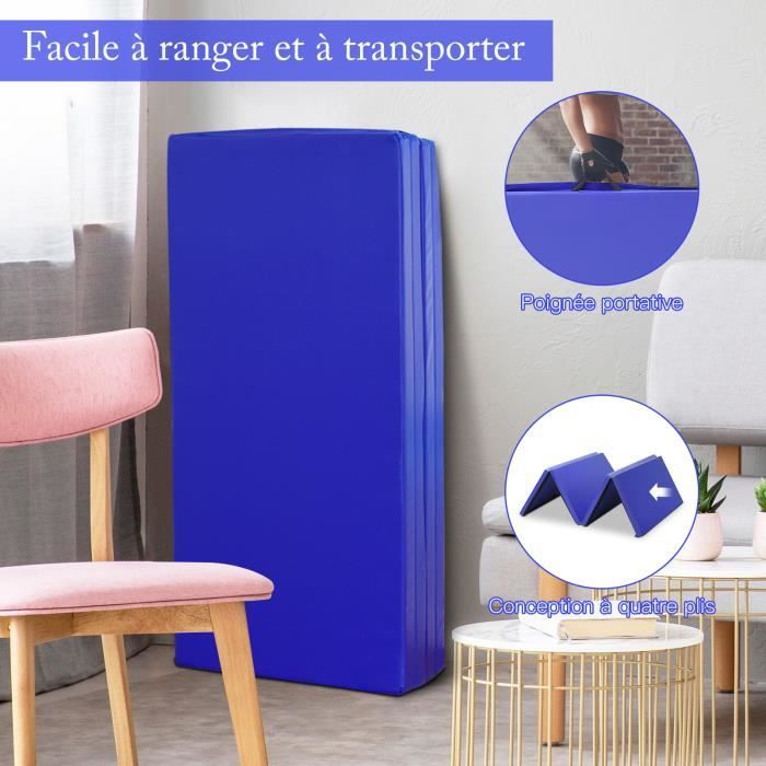 COSTWAY Tapis De Gymnastique Pliable Épais 180x60cm - Matelas Entraînement Mousse PU Avec Poignées Pour Yoga Et Fitness