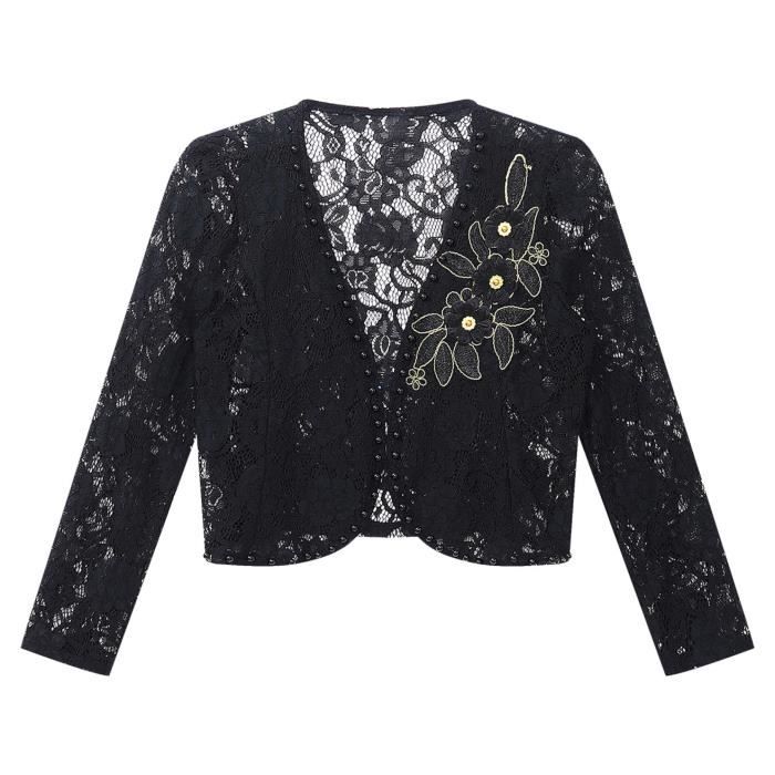YOOJIA Bolero Dentelle Femme Manches Longues Cardigan Court Transparent Elegant Gilet Mariage Soiree Ceremonie Veste Ouverte S 4XL Noir Cdiscount Pret a Porter