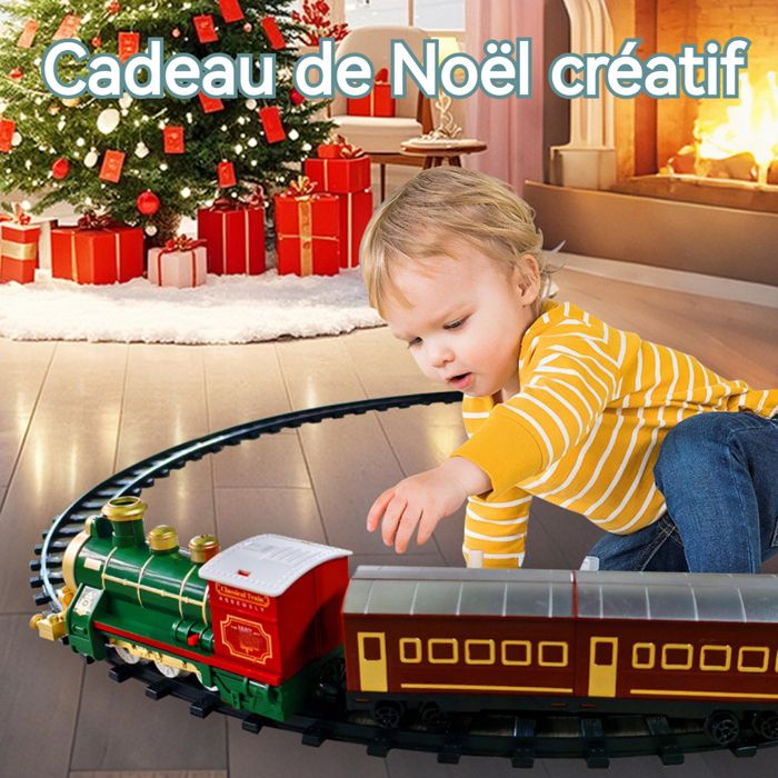 Joellfuner Train Électrique à Vapeur – Locomotive Lumineuse Avec Fumée Réaliste, Rails Modulaires Et Batterie Rechargeable – Cadeau Enfant 4-7 Ans