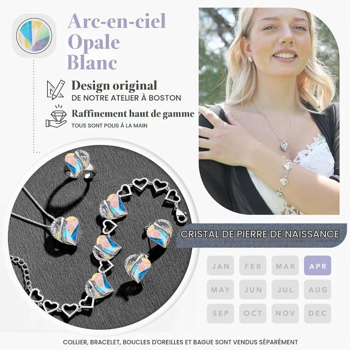 Bracelets Cœur Infini Femme avec Pierres de Naissance - Métal - Blanc ...
