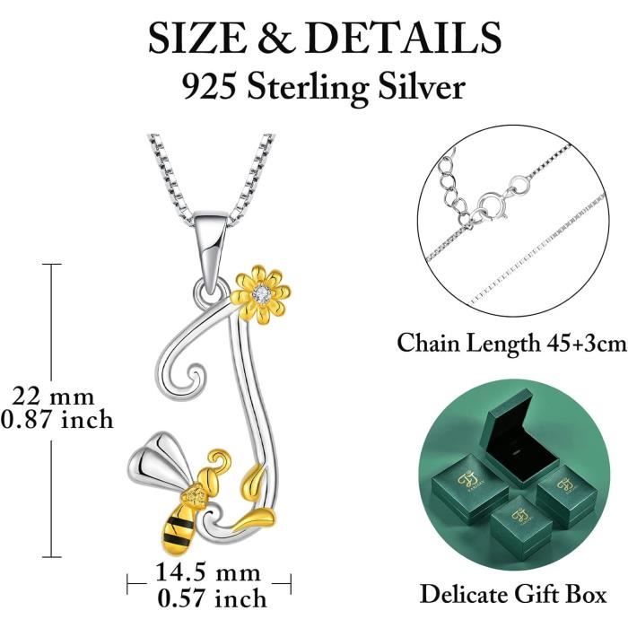 Collier Avec Lettre De L'Alphabet A-Z En Argent Sterling 925, Pendentif Collier Avec Lettre De L'Alphabet A-Z En Argent Sterling 925, Pendentif