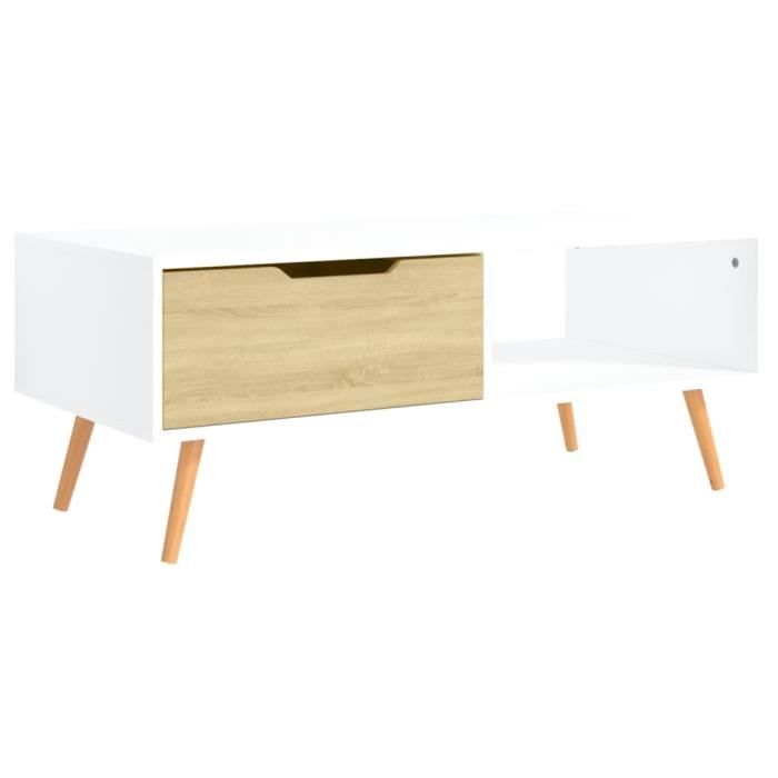 ABB Table basse Blanc et chêne Sonoma 100x49,5x43 cm Aggloméré - Qqmora ...